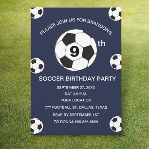 Invitation Fête d'anniversaire 9 ans Football Bleu Garçons Sp