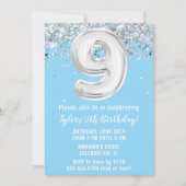 Invitation Fête d'anniversaire 9 ans Light Blue Silver (Devant)