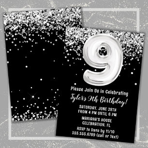 Invitation Fête d'anniversaire 9 ans noir et blanc