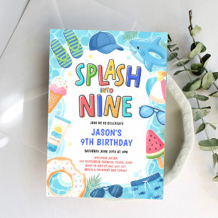 Invitation Fête d'anniversaire 9 ans Plongeon dans la Piscine