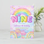 Invitation Fête d'anniversaire 9 ans Sparkle Rainbow (Debout devant)