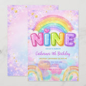 Invitation Fête d'anniversaire 9 ans Sparkle Rainbow (Devant / Derrière)