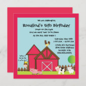 Invitation Fête d'anniversaire à Barnyard / Animaux de ferme (Devant / Derrière)