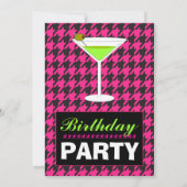 Invitation Fête d'anniversaire à carreaux noir et rose chaud (Dos)