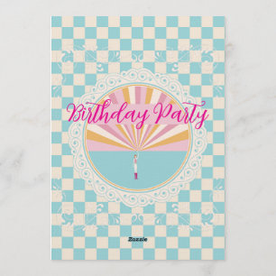 Invitation Fête d'anniversaire à carreaux pastel bleu personn