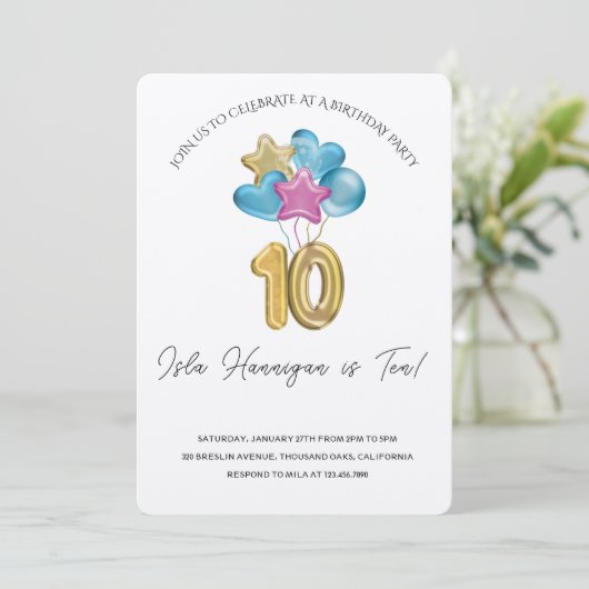 Invitation Fête d'anniversaire à deux chiffres (Debout devant)