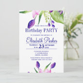 Invitation Fête d'anniversaire à fleurs marine rose pâle (Debout devant)