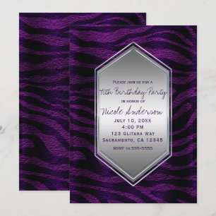 Invitation Fête d'anniversaire à imprimé zèbre noir violet To