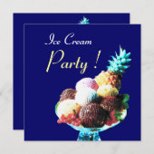 Invitation FÊTE D'ANNIVERSAIRE À LA CRÈME DE GLACE, bleu (Devant / Derrière)