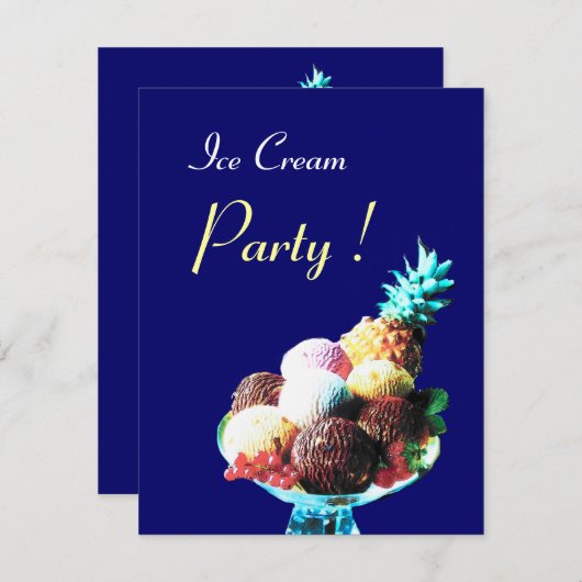 Invitation FÊTE D'ANNIVERSAIRE À LA CRÈME DE GLACE, bleu (Devant / Derrière)