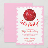Invitation Fête d'anniversaire à la discothèque rose rouge (Devant / Derrière)