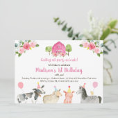Invitation Fête d'anniversaire à la ferme rose (Debout devant)