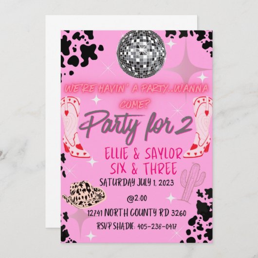 Invitation Fête d'anniversaire à la fille (Devant / Derrière)