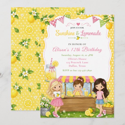 Invitation Fête d'anniversaire à la limonade (Devant / Derrière)