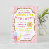 Invitation Fête d'anniversaire à la limonade rose (Debout devant)
