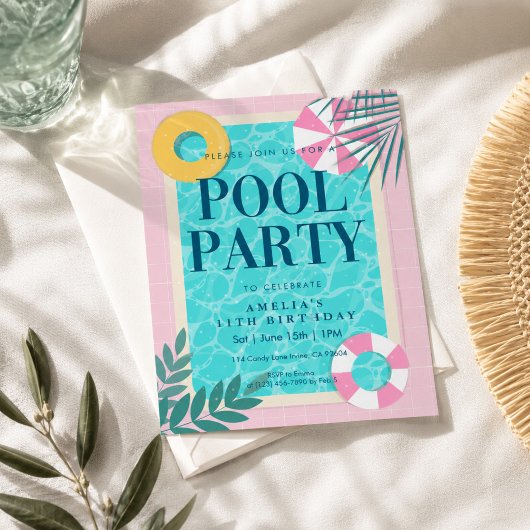 Invitation Fête d'anniversaire à la piscine