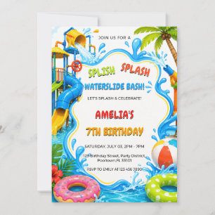 Invitation Fête d'anniversaire à la piscine du parc aquatique