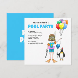 Invitation Fête d'anniversaire à la piscine l'été