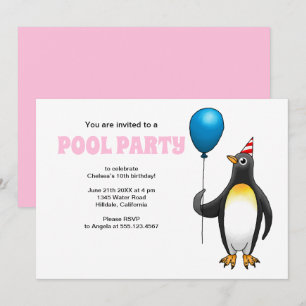 Invitation Fête d'anniversaire à la piscine l'été