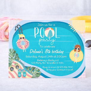 Invitation Fête d'anniversaire à la piscine l'été Fête à la