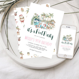Invitation Fête d'anniversaire à la piscine pour Noël tropica