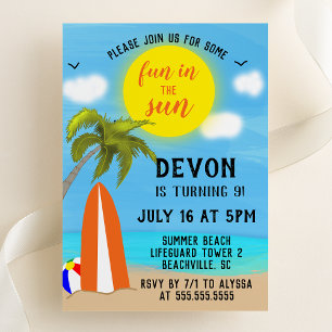 Invitation Fête d'anniversaire à la plage, plaisir au soleil