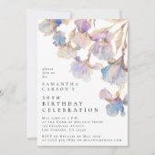 Invitation Fête d'anniversaire à l'aquarelle avec iris élégan (Devant)