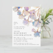 Invitation Fête d'anniversaire à l'aquarelle avec iris élégan (Debout devant)