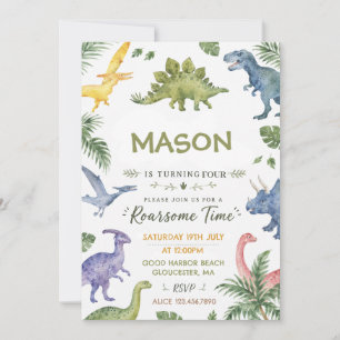 Invitation Fête d'anniversaire à l'aquarelle de dinosaure