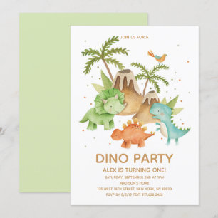 Invitation Fête d'anniversaire à l'aquarelle de dinosaure mig