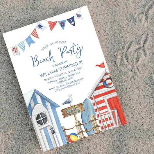Invitation Fête d'anniversaire à l'aquarelle douce de plage