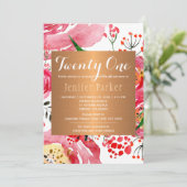 Invitation Fête d'anniversaire à l'aquarelle florale chic gla (Debout devant)