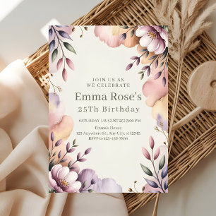 Invitation Fête d'anniversaire à l'aquarelle florale élégante