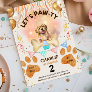 Invitation Fête d'anniversaire à l'aquarelle pour chiot "Fais