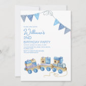 Invitation Fête d'anniversaire à l'aquarelle Train jouet vint (Devant)