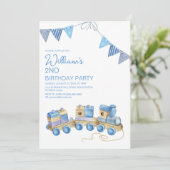 Invitation Fête d'anniversaire à l'aquarelle Train jouet vint (Debout devant)
