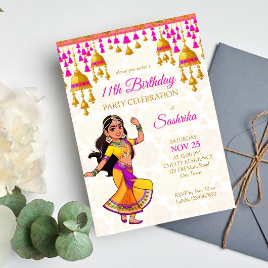 Invitation fête d'anniversaire à l'indienne mignonne fille in