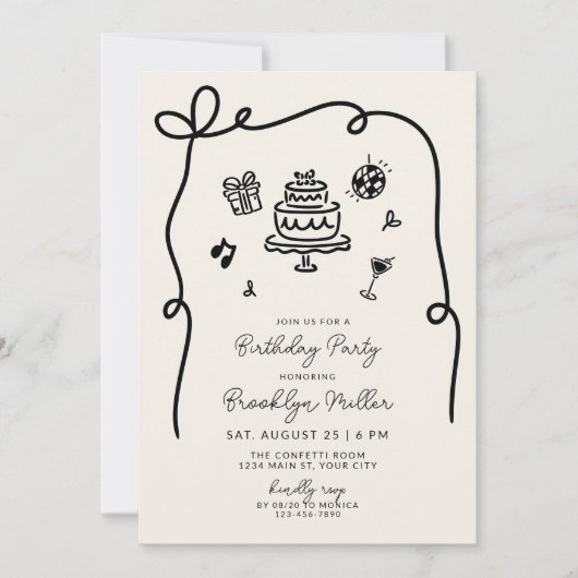 Invitation Fête d'anniversaire à main lunaire (Devant)