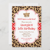 Invitation Fête d'anniversaire à motif léopard rouge Quatrefo (Devant)