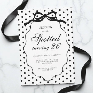 Invitation Fête d'anniversaire à pois avec nœud noir