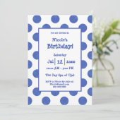 Invitation Fête d'anniversaire à pois bleus (Debout devant)