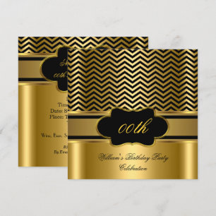 Invitation Fête d'anniversaire à rayure noire et chevron doré