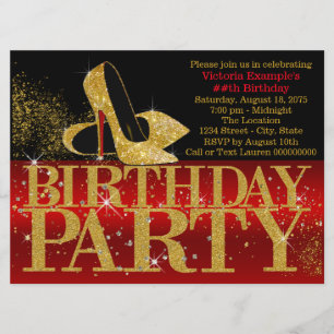 Invitation Fête d'anniversaire à talons hauts pailletés rouge
