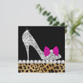 Invitation Fête d'anniversaire à talons hauts rose chaud léop (Debout devant)
