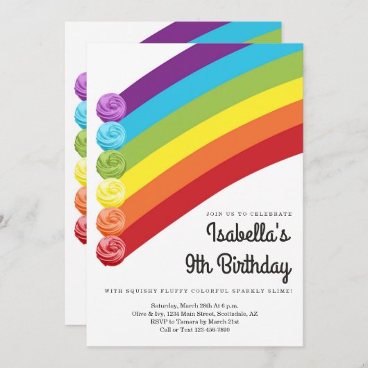 Invitation Fête d'anniversaire à thème arc-en-ciel personnali (Devant / Derrière)