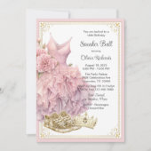 Invitation Fête d'anniversaire à thème chaussure rose or (Devant)