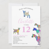 Invitation Fête d'anniversaire à thème chèvre d'animaux de fe (Devant)