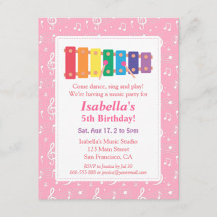 Invitation Fête d'anniversaire à thème de la musique xylophon