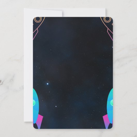 Invitation Fête d'anniversaire à thème de l'espace rose et no (Dos)