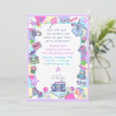 Invitation fête d'anniversaire à thème des années 80, fête du (Debout devant)